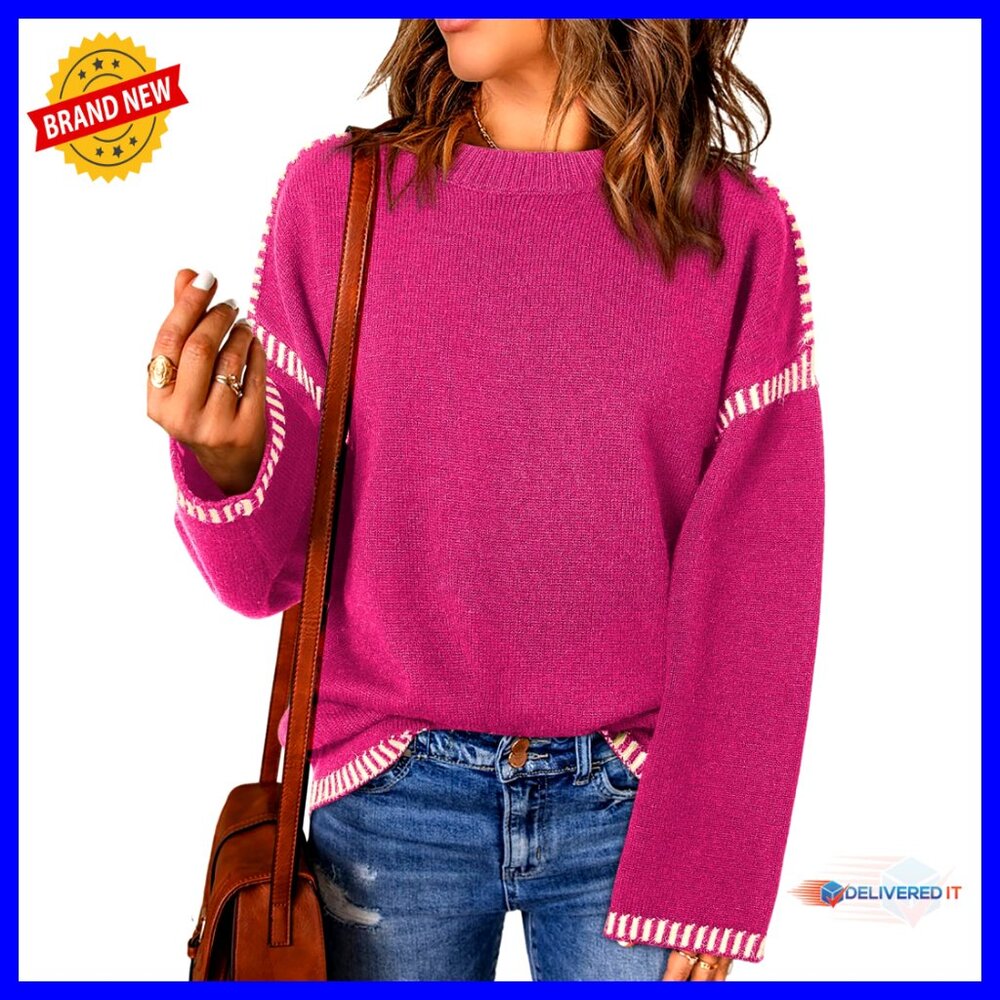 Crewneck Cable Knit Pullover Sweater Loose Fit Long Sleeve Casual Chic Minimal